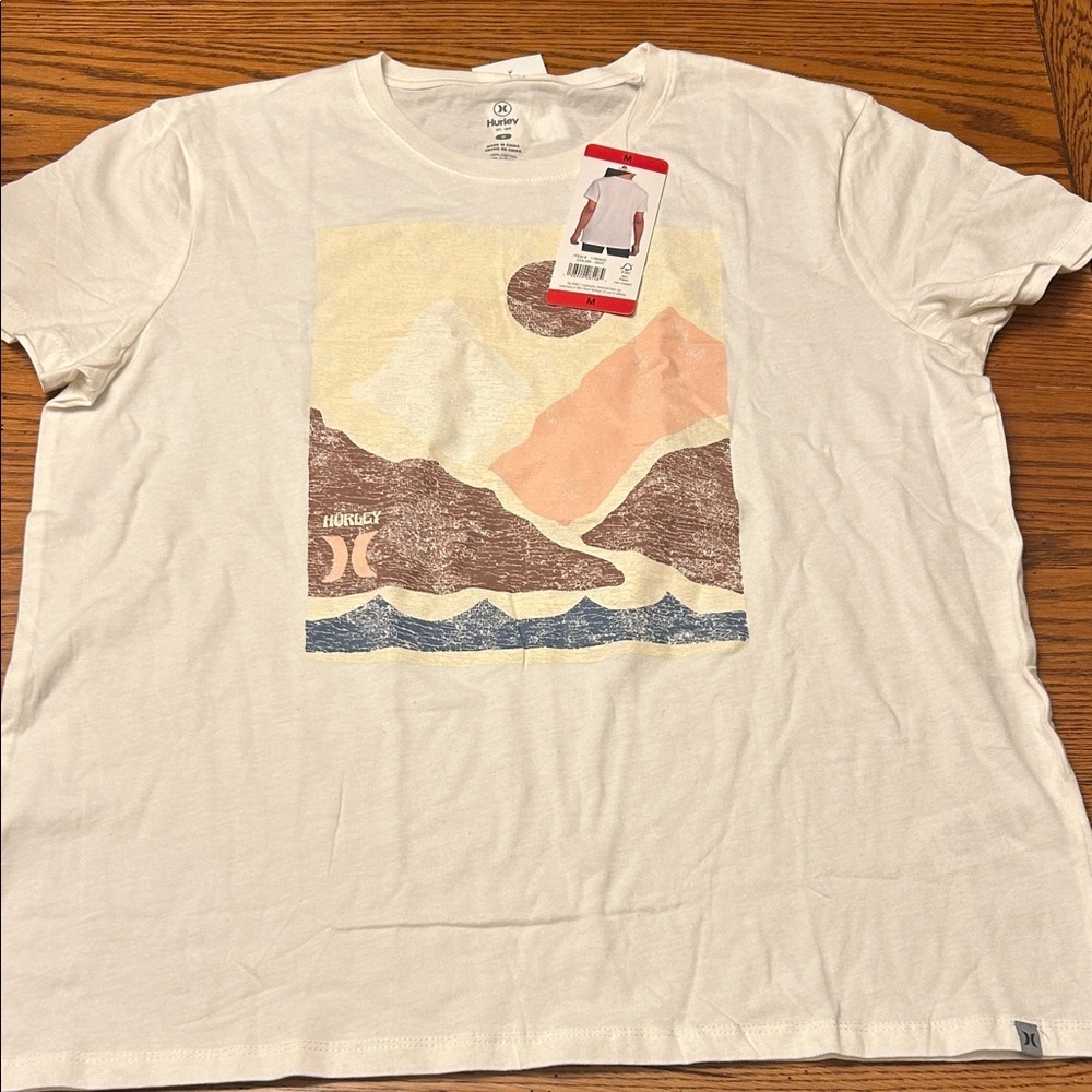 Hurley Cream Graphic Tee with Mountain Design